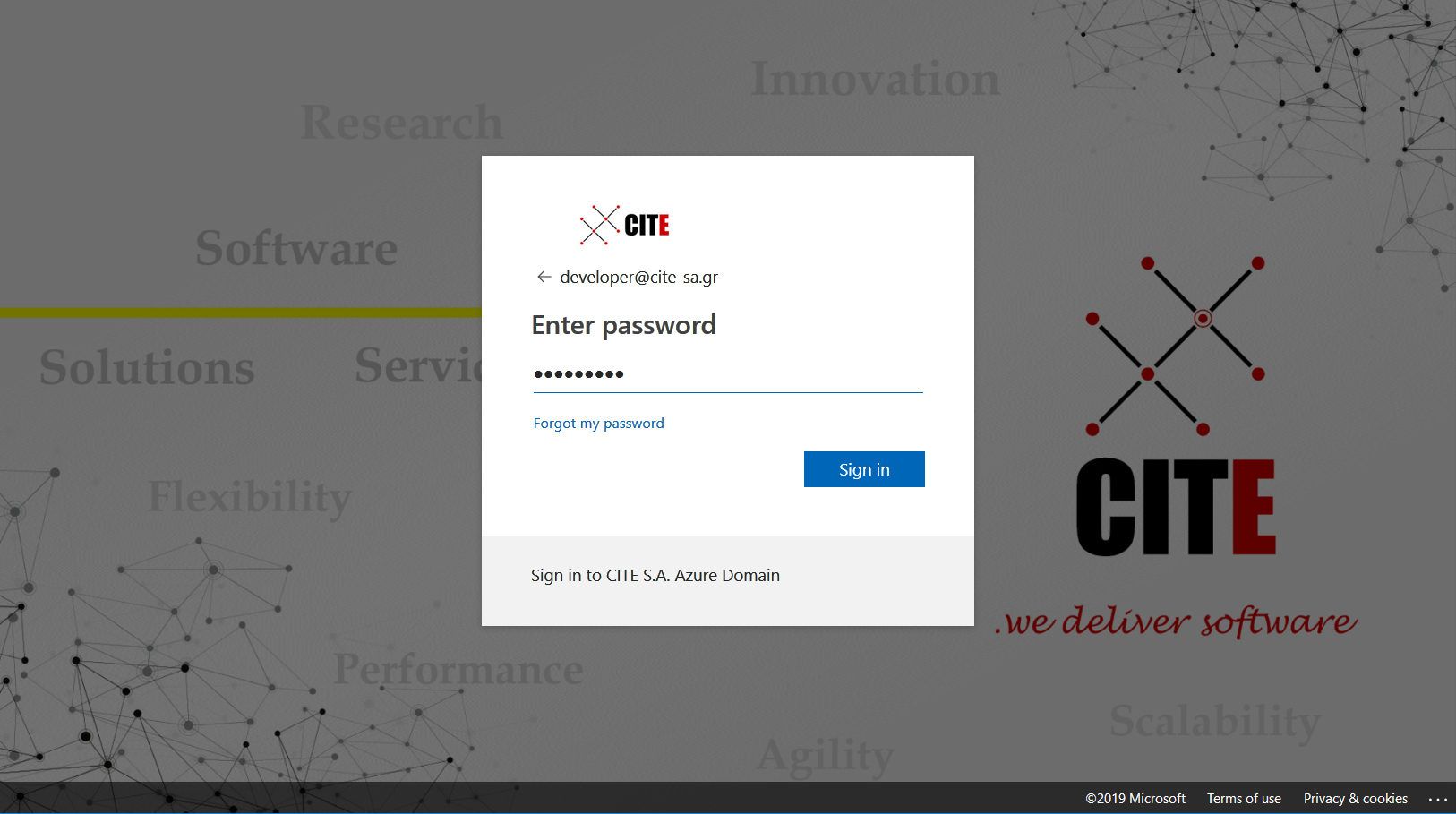 CITE's Azure Domain Login Screen